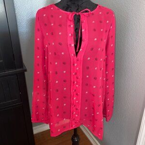 Mudd Blouse Womens XL Tunic Top Pink‎ Sheer Floral Print Long Sleeve Lightweight